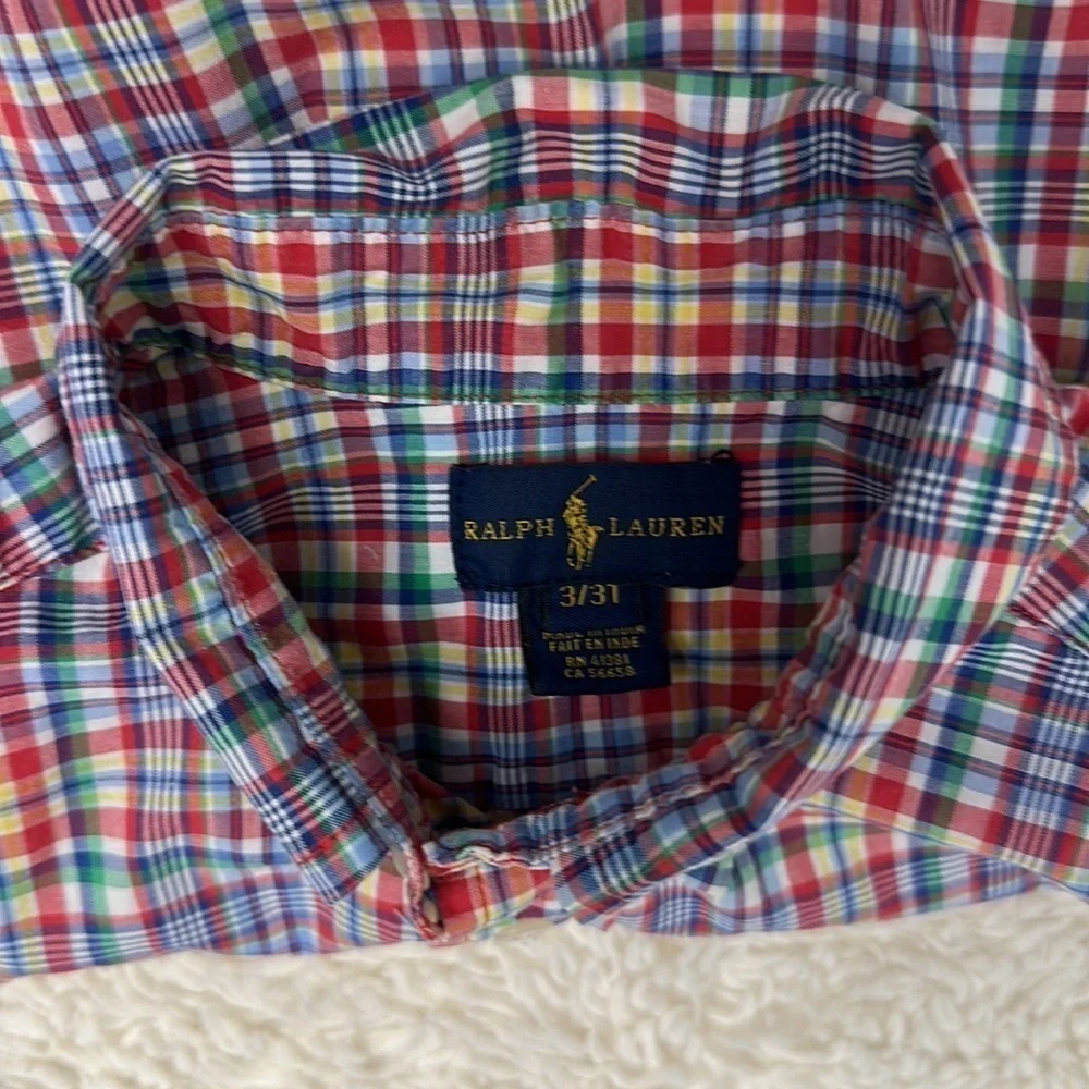 Ralph Lauren Polo Child's BoyLS Shirt Plaid Multi Color Gold Horse size 3T